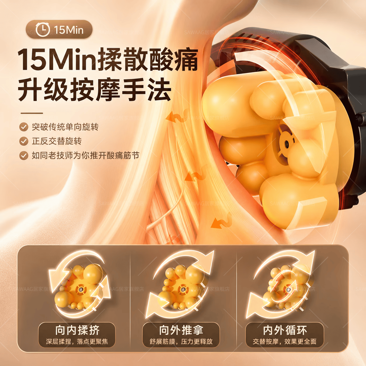 SAWAAG德国按摩枕头部颈椎按摩器肩颈腰部睡觉专用按摩仪腰部颈椎一体全自动揉捏多动能全身仿真人手按摩 深海蓝【升级6键热敷】自动定时/三档力度/深度揉捏 【20头正反揉捏 红光热敷】