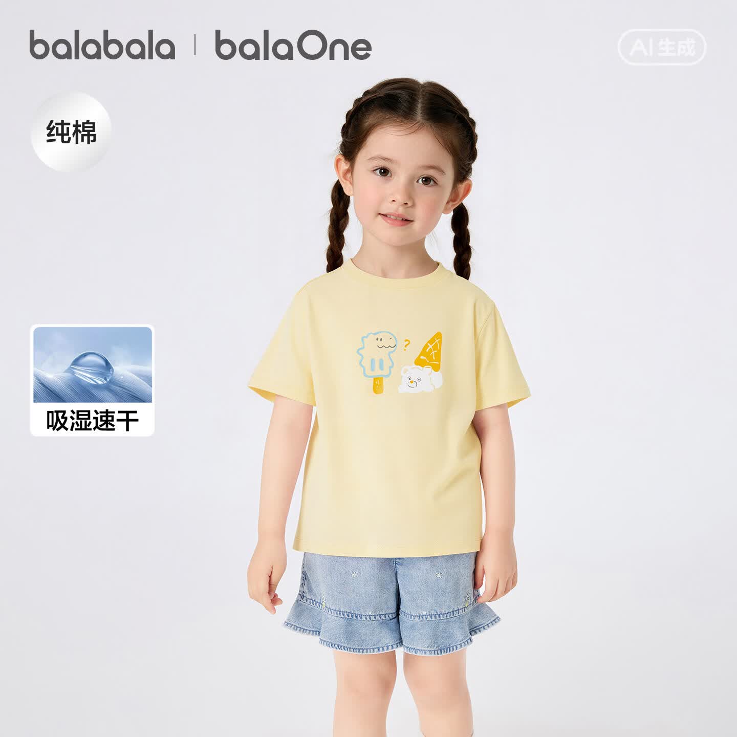 巴拉巴拉童装儿童短袖t恤男童女童衣服2026新款夏装宝宝吸湿速干印花上衣 淡黄31429 合体型 100