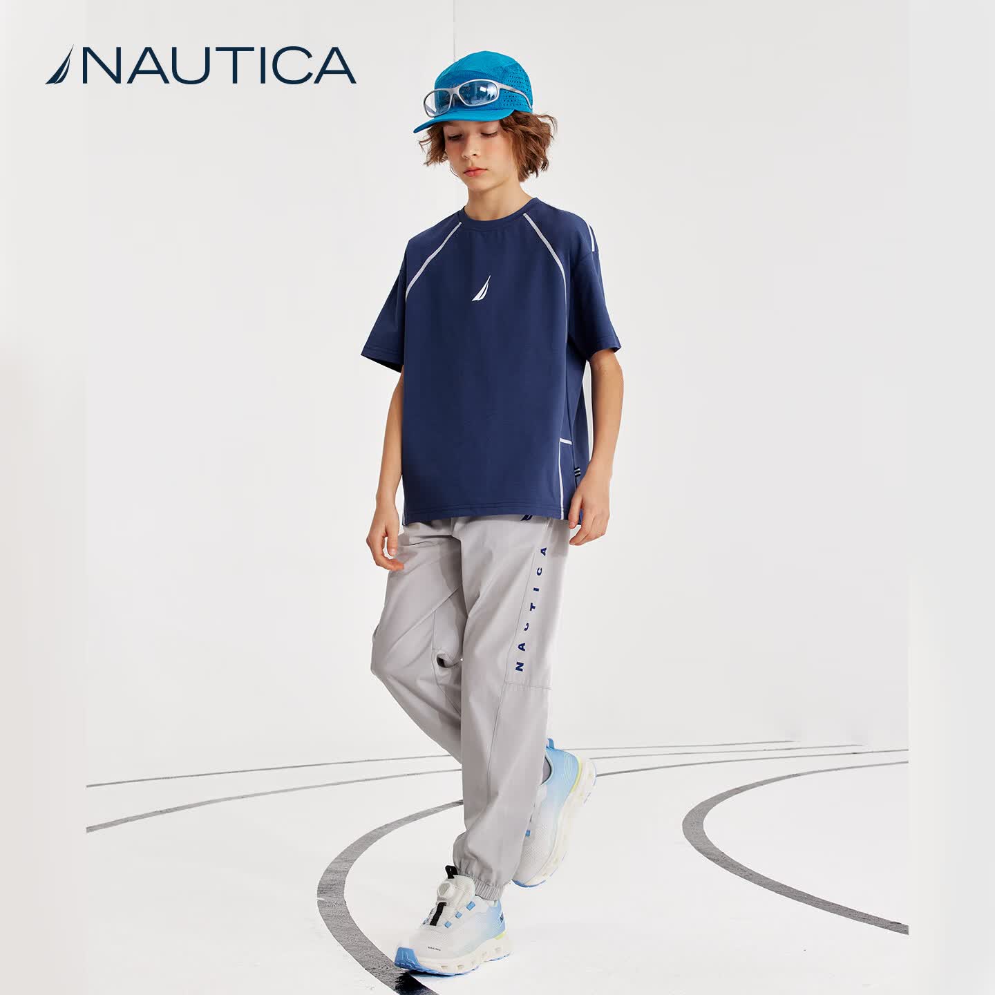 NAUTICA【防晒速干】NAUTICA诺帝卡童装男童短袖儿童t恤女童夏装上衣运动 白色【航海】 140