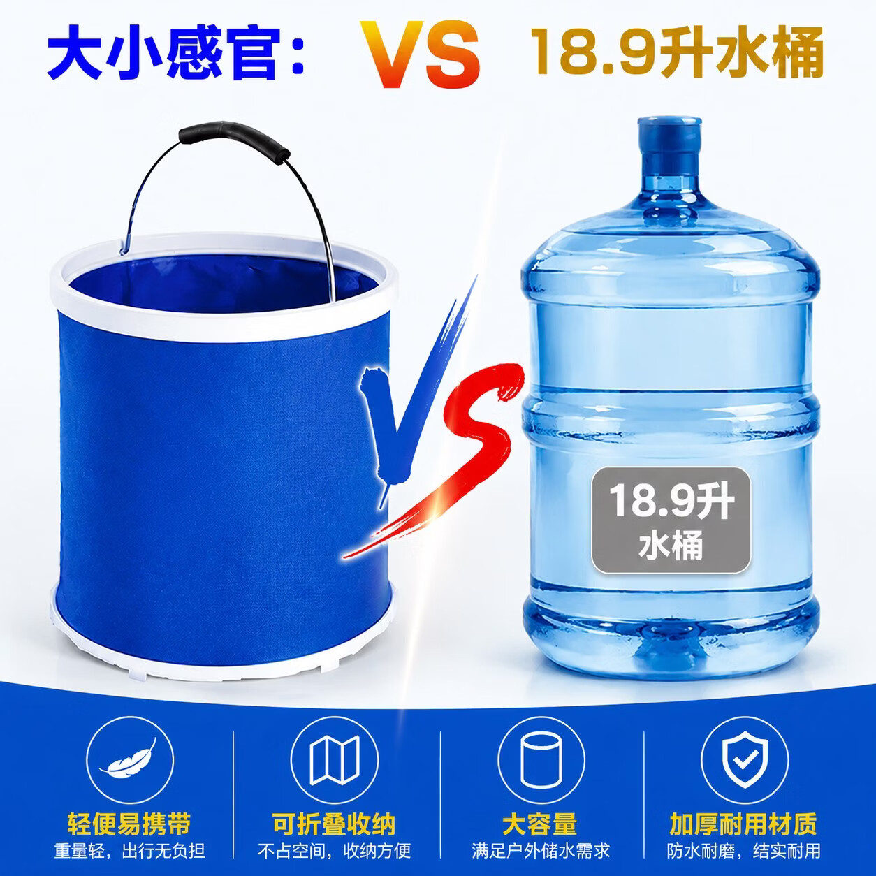 杰瑞泰(JERRYTEC)车载洗车桶户外折叠桶钓鱼桶便携折叠水桶20L1000D牛津布露营打水 20L(满水量15L)蓝色折叠桶1个