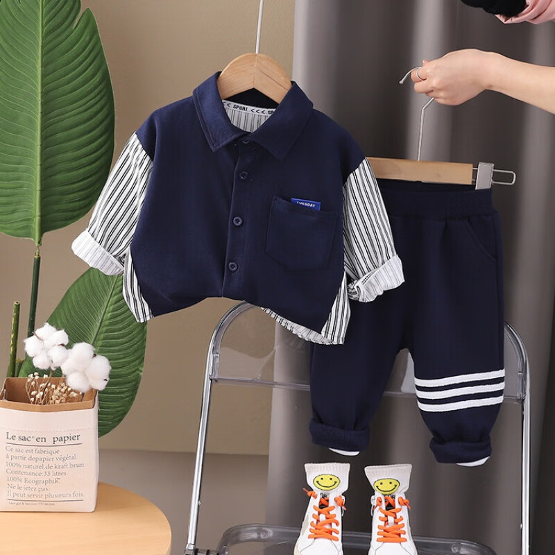 G.duck童装男童套装春秋季一岁宝宝衣服纯棉衬衣两件套1-3岁4儿童运动服 灰色 120 (建议身高110cm 6-7岁)