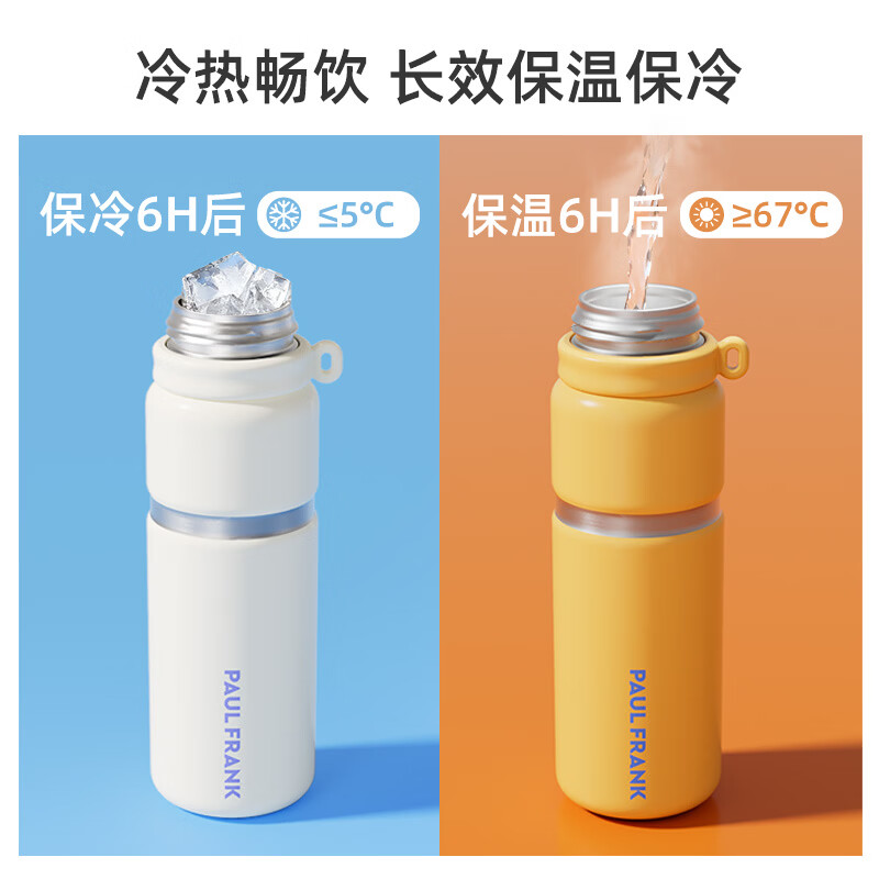 大嘴猴(paul frank)保温杯女生上学专用水杯运动水杯高颜值新款儿童杯子吸管杯 云际白540ml【一盖双饮+带提绳】