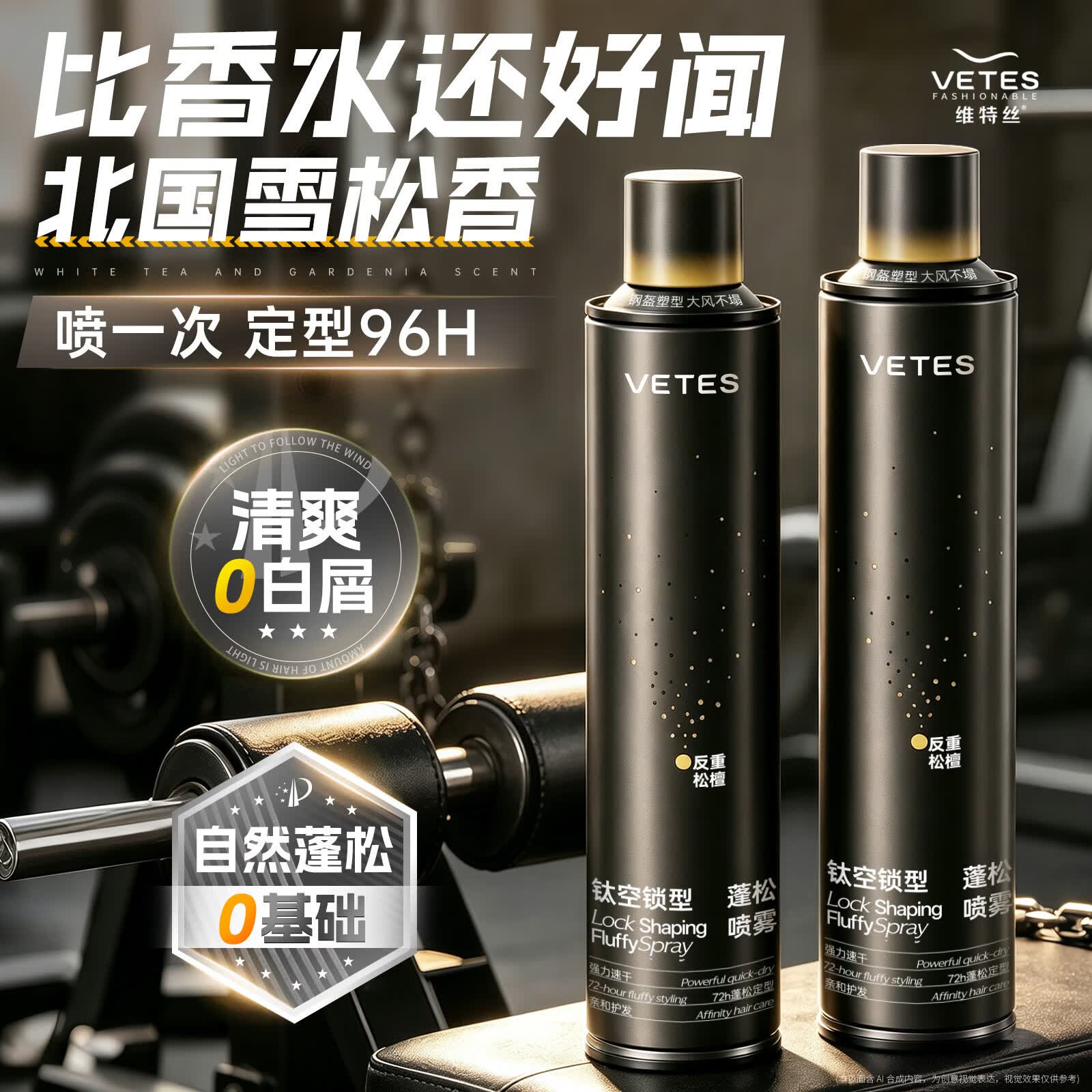 维特丝速挺定型喷雾发胶 男士头发造型蓬松哑光定型自然持久干胶420ml*2