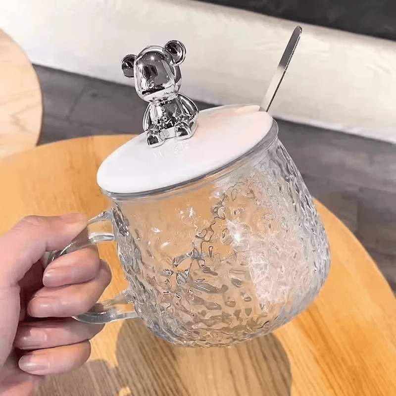 咏幻小熊杯高颜值简约初雪冰川杯马克玻璃杯子家用饮料咖啡牛奶啤酒杯 1只【小熊杯】