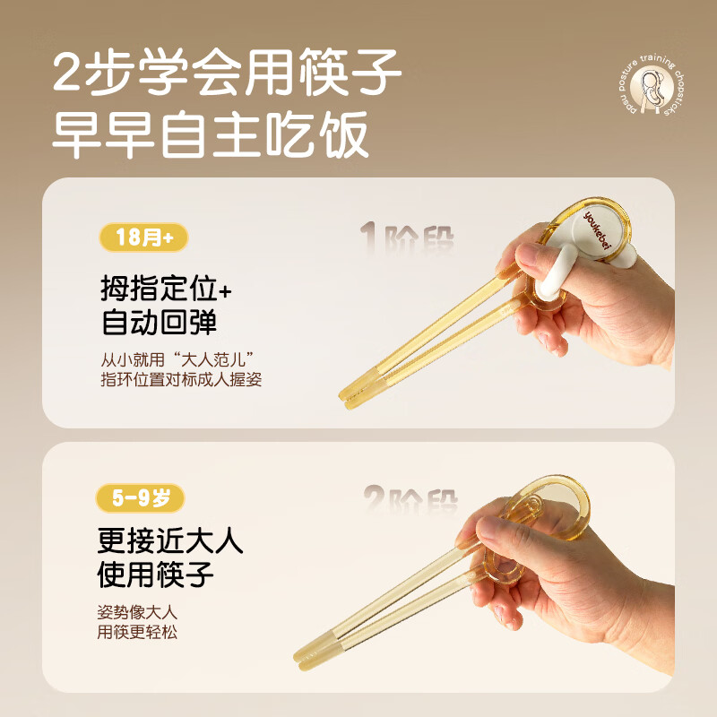 贝思卡儿ppsu训练筷子儿童1到3岁到6岁自动回弹防错位防滑握感好 【1双装+收纳盒】PPSU正姿训练筷