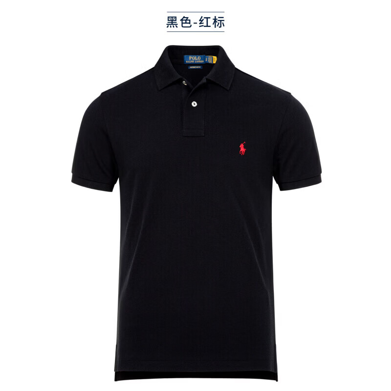 RALPH LAUREN 拉夫劳伦官方旗舰北美代购Ralph夏季商务纯棉翻领短袖Polo衫男拉夫·劳伦 黑色-红标 L 【165-185斤】