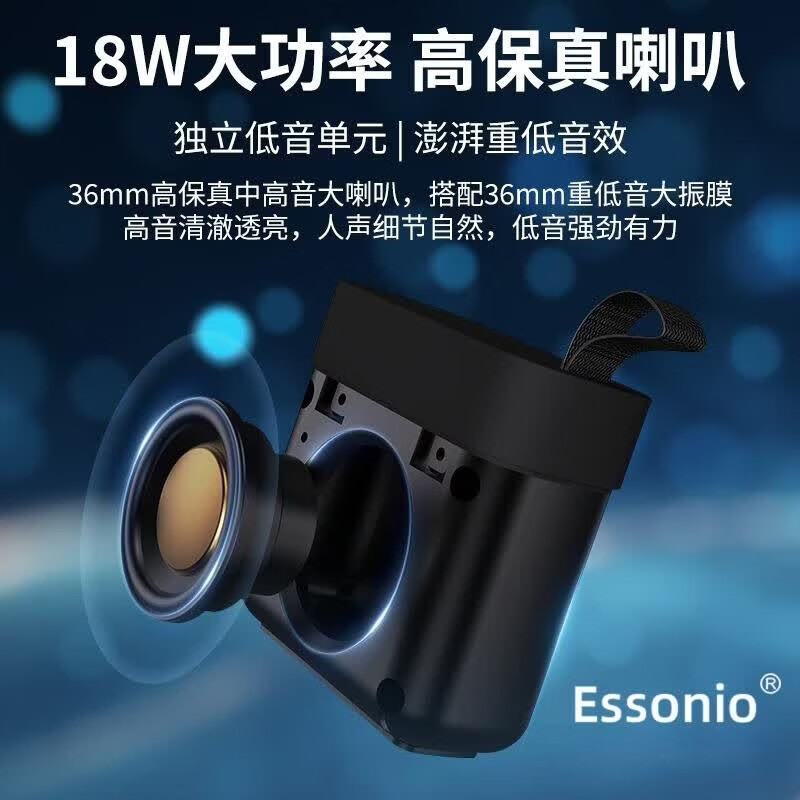 ESSONIO品牌5.3蓝牙音箱小巧便携式重低音炮IPX7防水可运动户外可家用插卡迷你型户外小音响 黑色【迷你便携+IPX7防水】