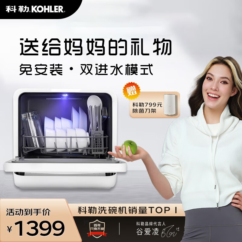 科勒(KOHLER)洗碗机 家用台面独立式小型免安装台上全自动洗碗机 热风烘干 紫外线辅助除菌 【性价比款】二代洗碗机K-29974T-NA