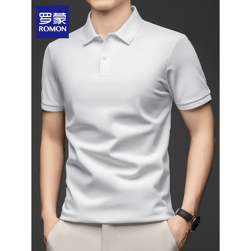 罗蒙(ROMON)纯棉短袖t恤男士2026新款商务休闲Polo衫夏季透气百搭翻领上衣男 米杏 XL 【建议130-150斤】
