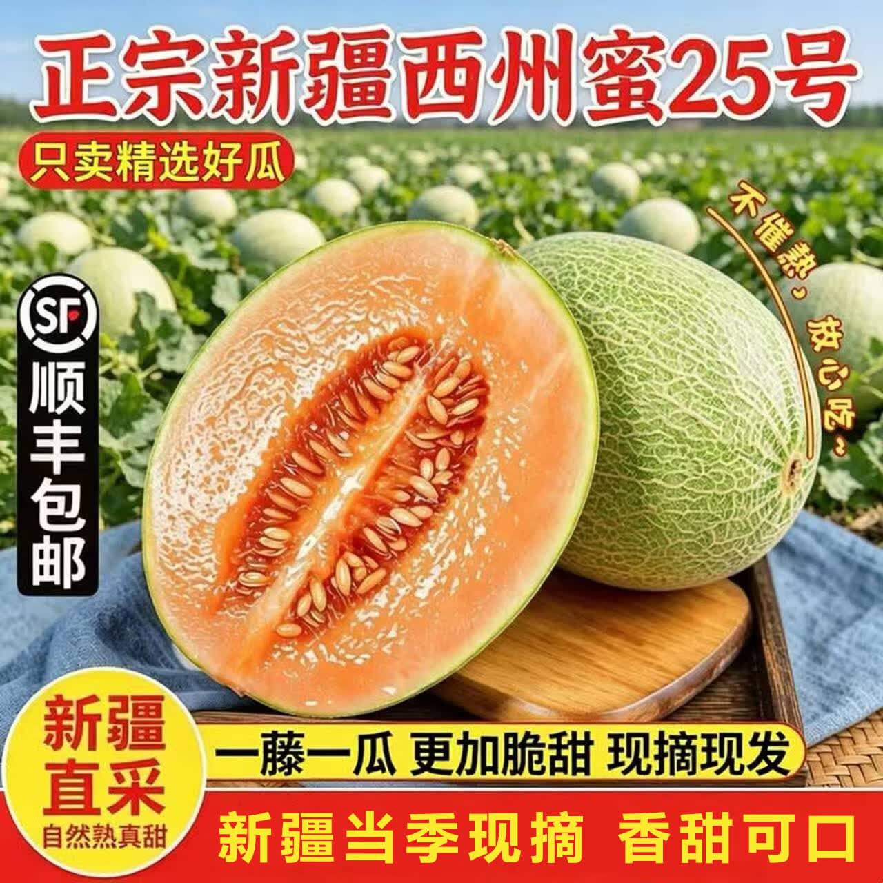 新疆正宗哈密瓜新鲜水果吐鲁番火焰西州蜜25号蜜瓜特产顺丰包邮 【顺丰包邮】2枚7-8斤【哈密直发家庭装】