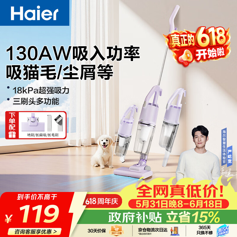 海尔（Haier）吸尘器【价保618】家用 有线手持推杆二合一 大功率大吸力 轻量车辆清洁 宠物毛发清洁HSC-S802A