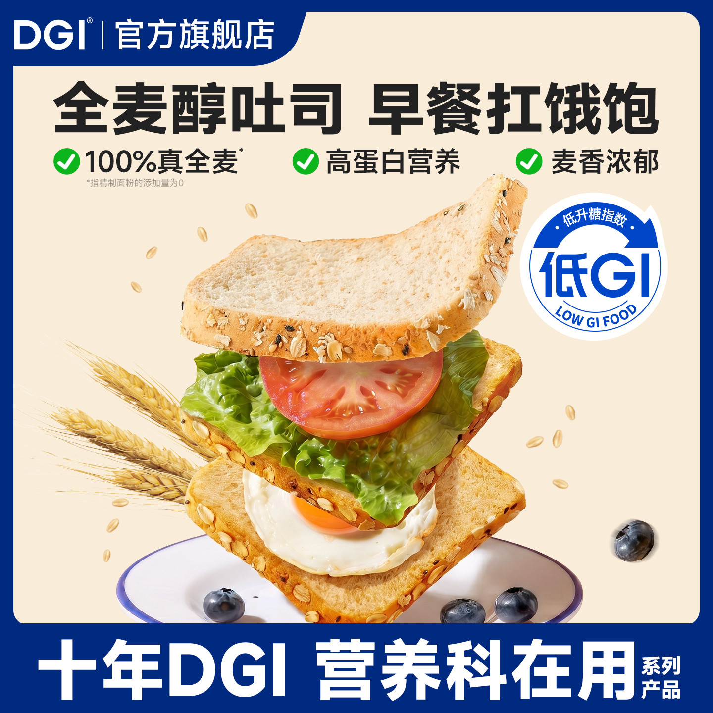 DGI轻食低GI0蔗糖燕麦代早餐全麦面包营养健身孕妇零食饱腹手撕吐司 400g 1袋 燕麦吐司 60天保质期 1