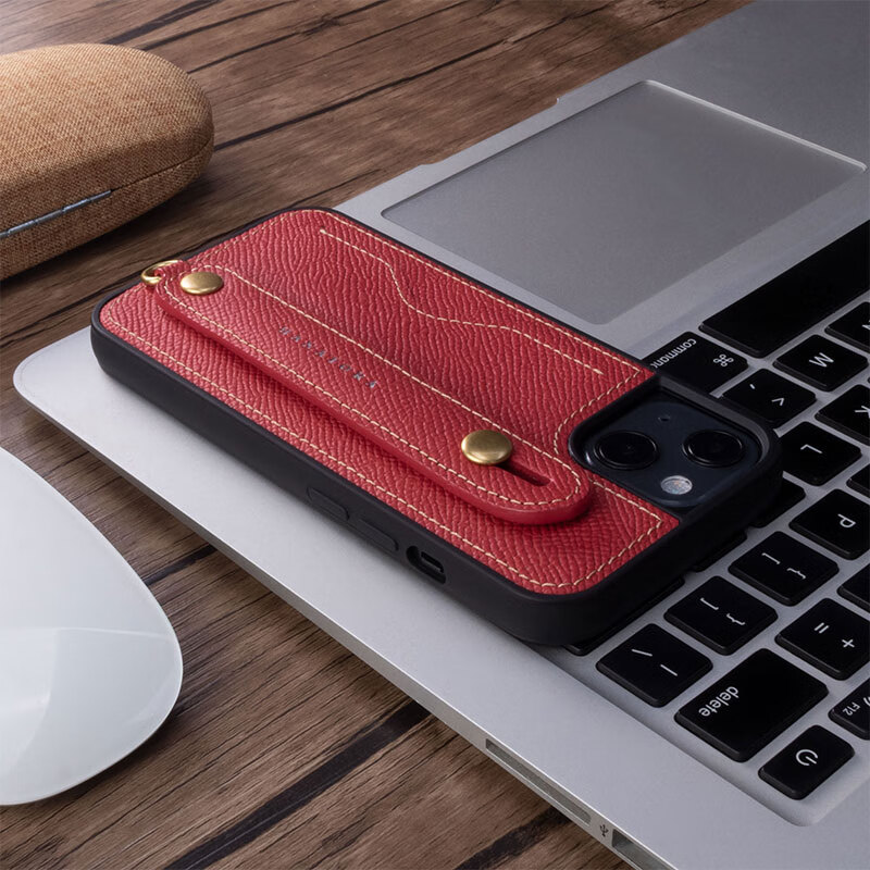 花虎（HANATORA）苹果13Promax手机壳带支架带挂绳腕带插卡真皮新款iPhone13女款男款卡包全包防摔日式风格高级感 红色 iPhone13promax