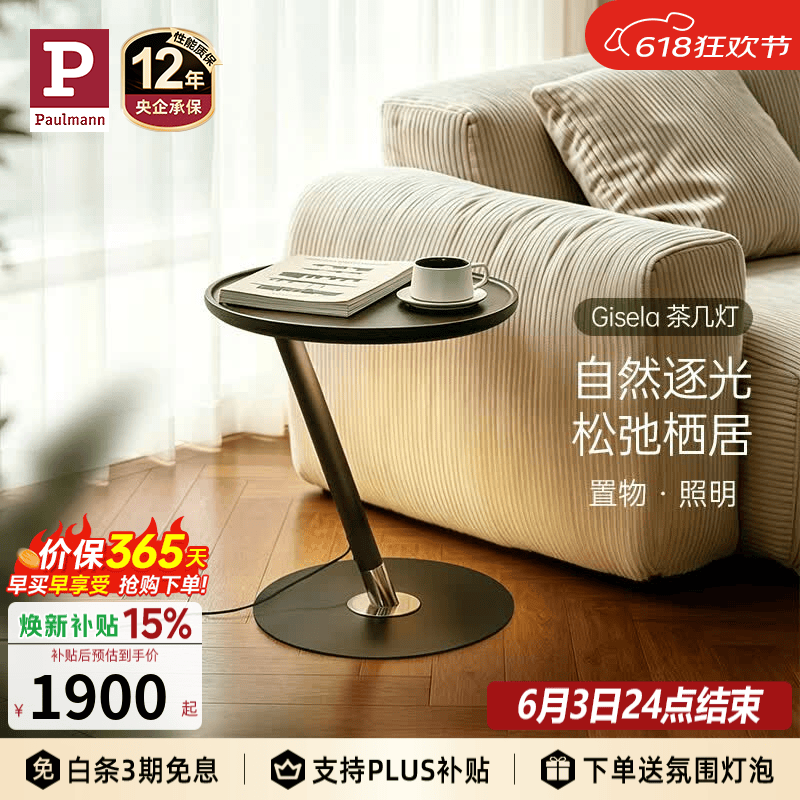 Paulmann P 德国柏曼落地灯 卧室床头灯简约氛围灯触摸调光茶几灯轻奢led灯 【白蜡木】调光调色 触摸开关