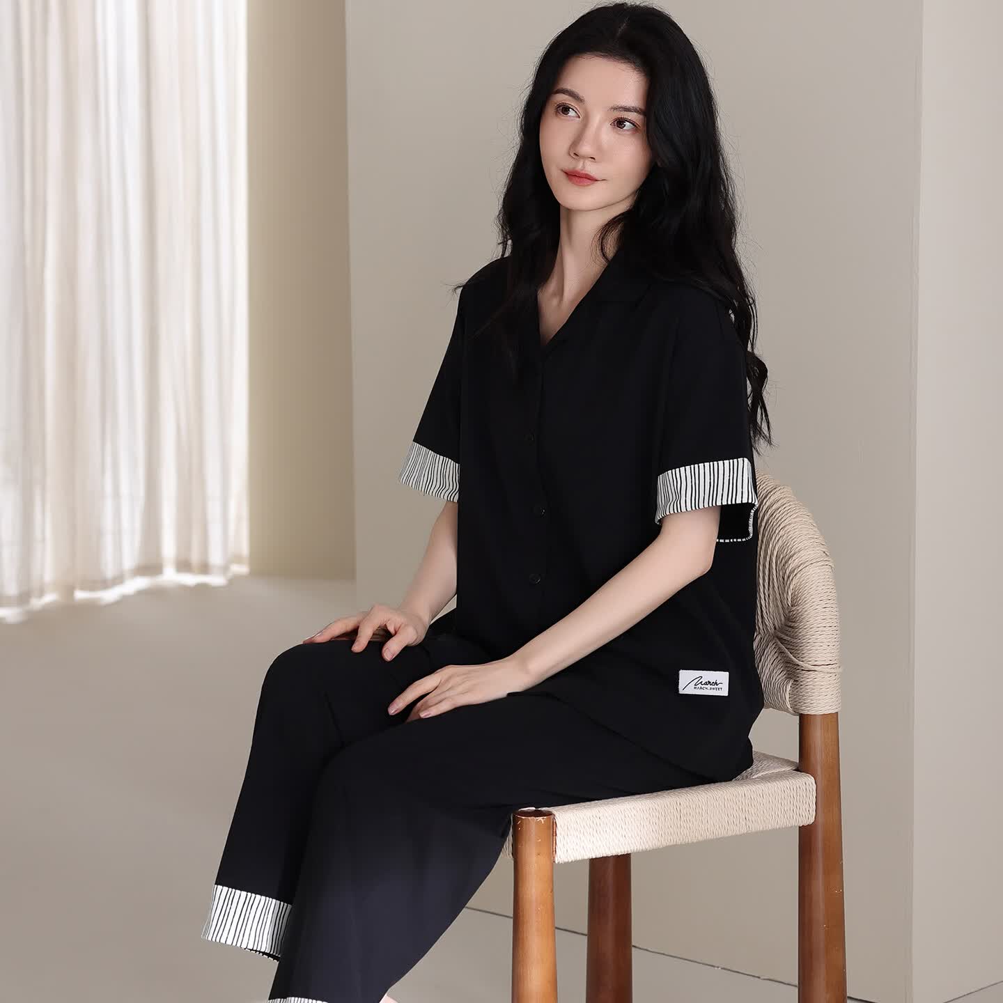莫代尔纯棉睡衣女士2026新款夏季翻领短袖长裤可外穿宽松休闲家居服套装 5007 L 100-120斤