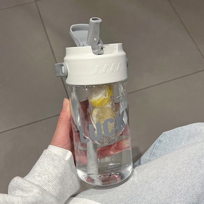 大容量水杯高颜值吸管杯花茶女生学生便携茶水分离塑料杯子小众 提手粉色 600mlPC材质