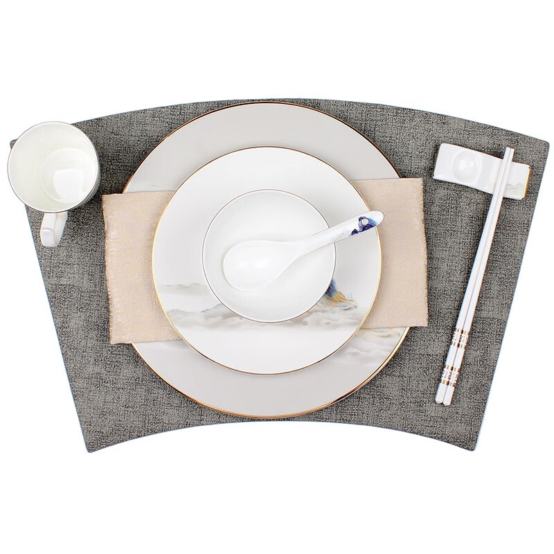 京单新中式样板房间餐桌摆台餐盘陶瓷餐具套装复古餐桌中国风山水画盘