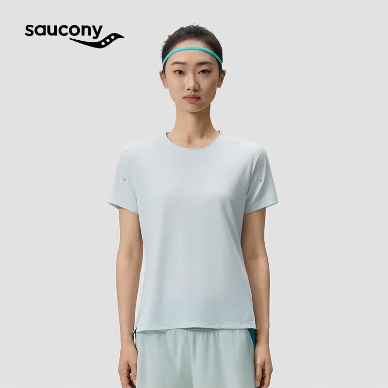 SAUCONY索康尼26春夏新品女子跑步训练系列修身立肩运动T恤 冰山青 L