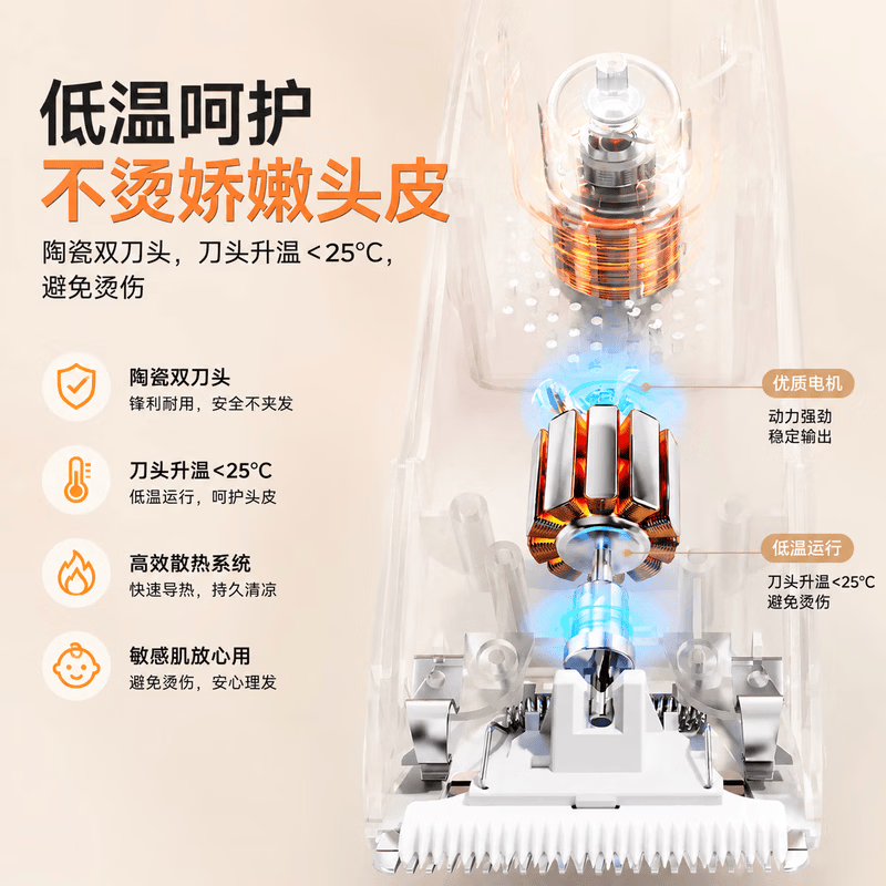 RASW【德国】婴儿理发器超静音自动吸发0-3岁不伤头皮宝宝专用剃胎毛专用新生儿童剃发神器家用充电式 【珍珠白】 【5倍吸力款丨婴儿级不卡发】 宝宝专用理发器5倍吸力静音不卡发