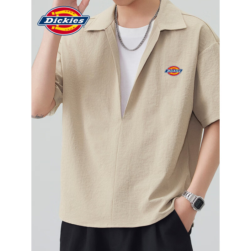 Dickies美式潮牌假两件拼接老钱风短袖衬衫男士夏季宽松休闲半袖上衣服装 黑色 3XL 【建议170-190斤】