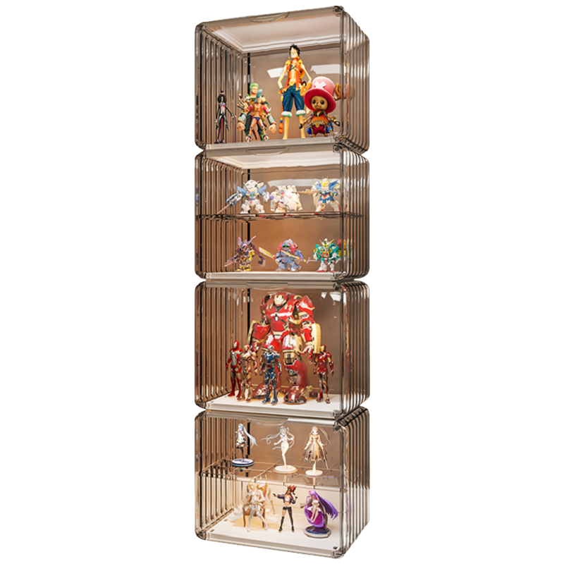 水天一方 手办收纳盒透明亚克力盲盒展示盒泡泡玛特玩具展示架乐高公仔模型桌面收纳柜 月影白(1个搁板)【大号2个装】