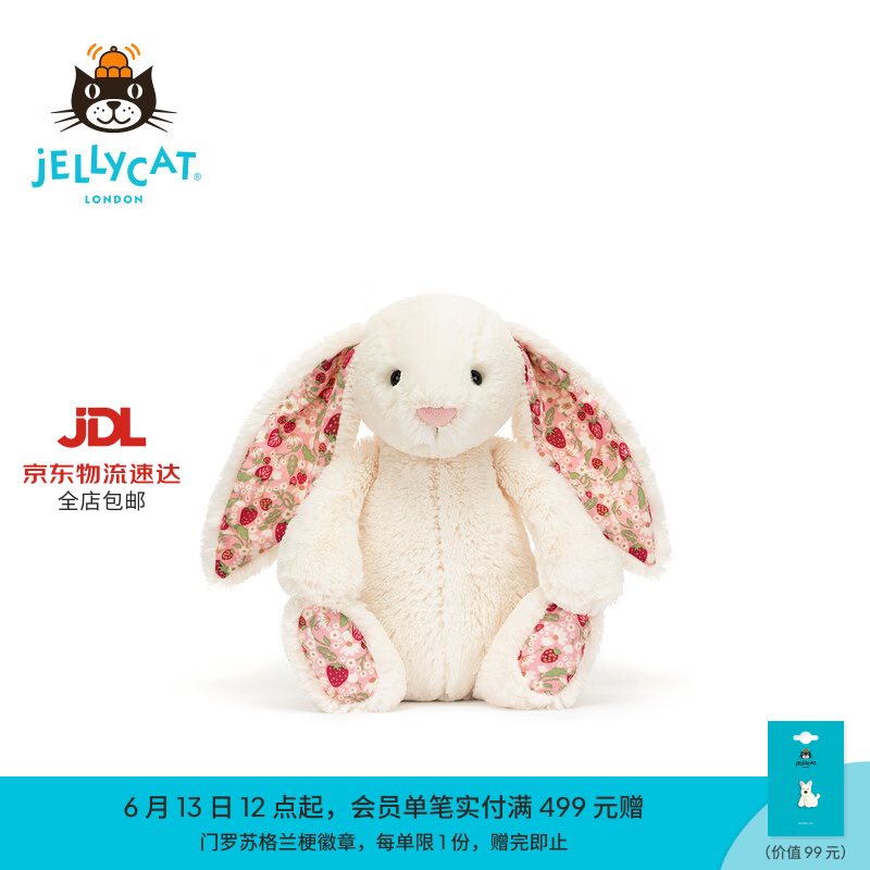 Jellycat花布邦尼兔动物毛绒玩偶兔子玩偶儿童娃娃送礼生日礼物 白芮（乳白色） Medium