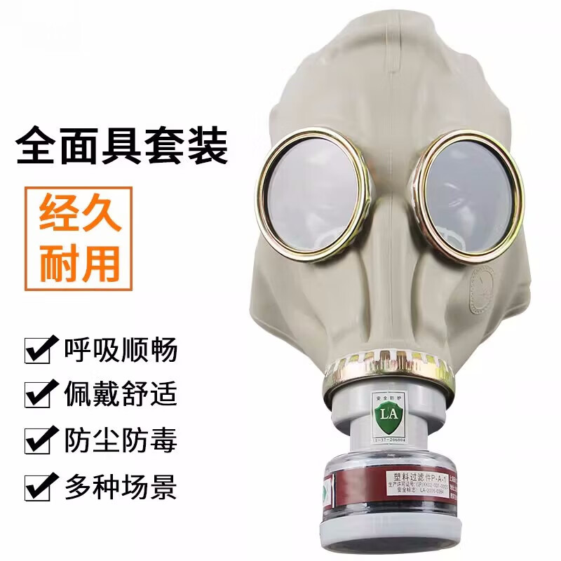 自吸式全封闭防毒面具 喷漆甲醛生化打农药鬼脸防护面罩氨气 1个全封闭防毒面具+2个滤毒盒