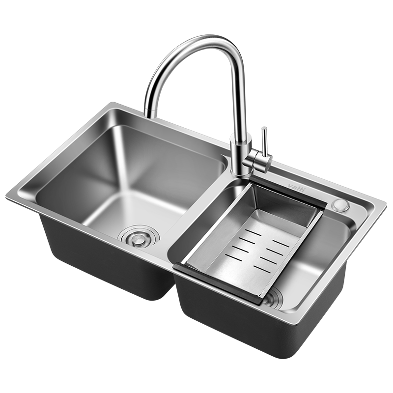 华帝(vatti)304不锈钢水槽双槽 拉丝不锈钢洗菜盆 厨房水槽 厨房洗碗盆091200(720*380*210)