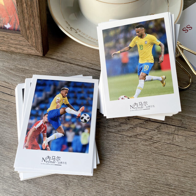 40张 足球小卡片梅西C罗内马尔留言卡球