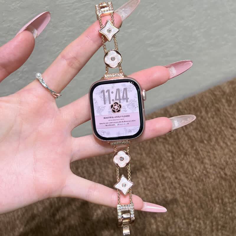 【新品】萱贝创意滴胶老花链条表带适用于苹果手表s11表带夏天感镶钻applewatch10代金属表链iWatc 玫瑰金色 42mm(适用于10-11代)