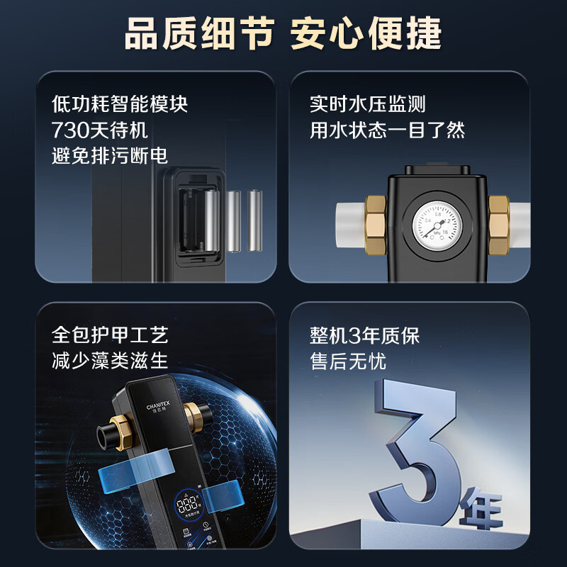 史密斯（A.O.SMITH）【2026上新】佳尼特全自动前置过滤器自动清洗反冲洗防爆防冻大白瓶家用前置净水过滤器CPF-TA7PRO 20T/h超大流量  99.9%仿生叠片过滤 全自动定时冲洗