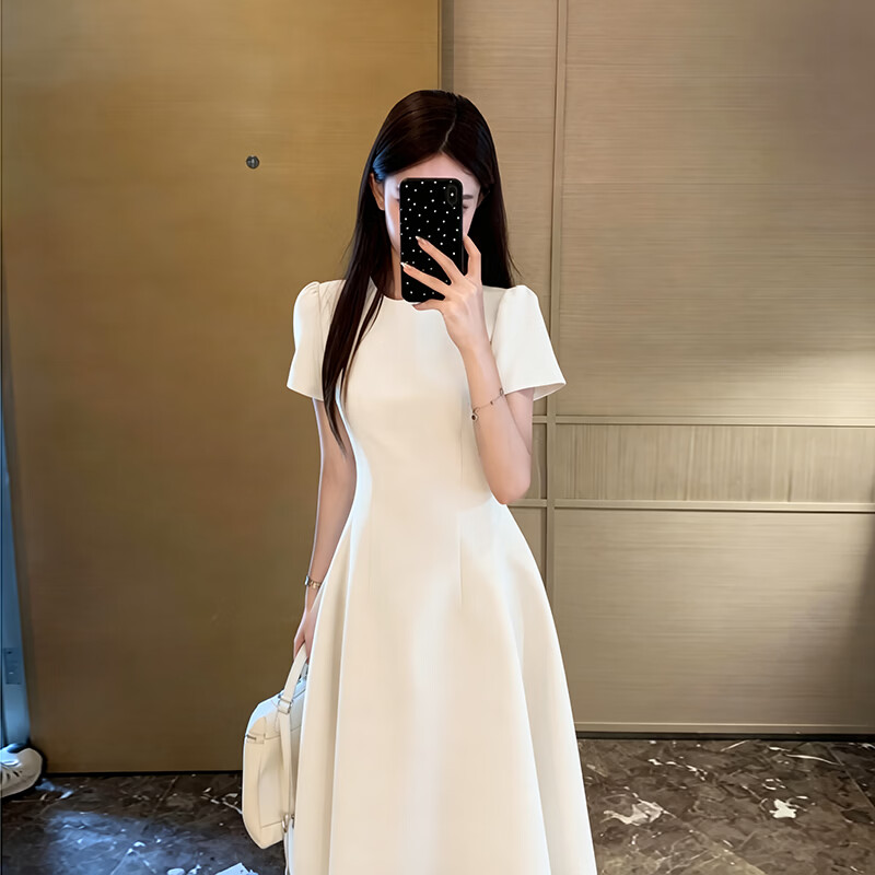 GARNUO白色连衣裙子女2026夏季新款法式小个子高级感气质收腰显瘦礼服裙 红色【短袖长款】 S 【80-100斤】