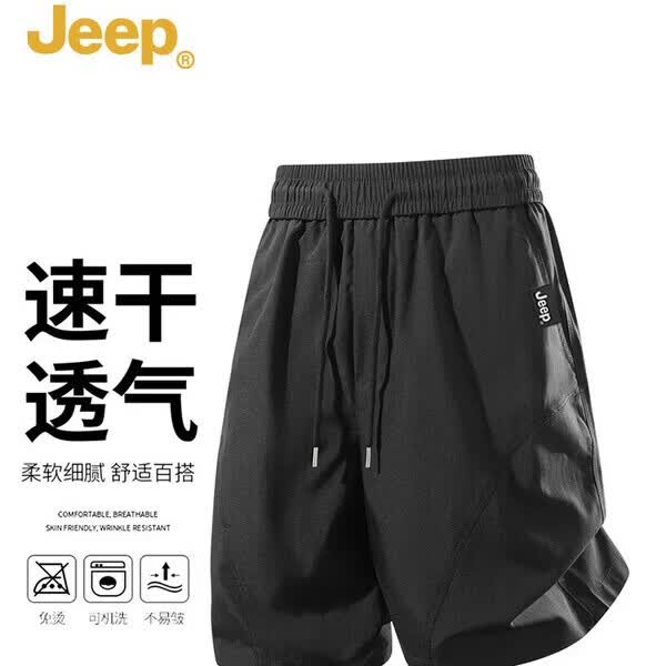 JEEP吉普 休闲短裤男女夏季五分裤子透气情侣沙滩运动裤 黑色 L