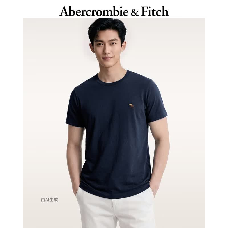 Abercrombie &amp; Fitch经典小麋鹿图案情侣柔软纯棉短袖T恤上衣26春夏男装124-6014 海军蓝 S (175/92A)