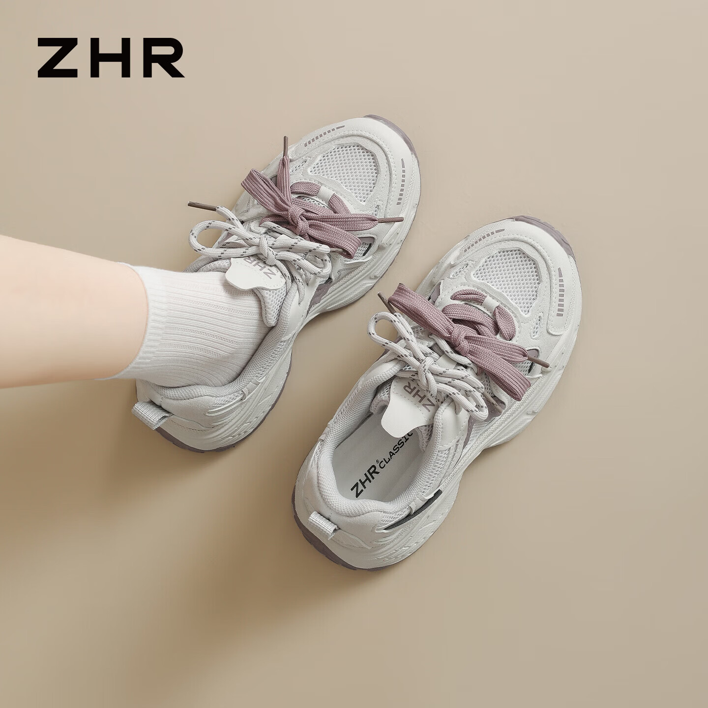 ZHR则则厚底老爹鞋女款运动鞋增高休闲鞋轻便不累脚百搭女鞋 IF157紫色37