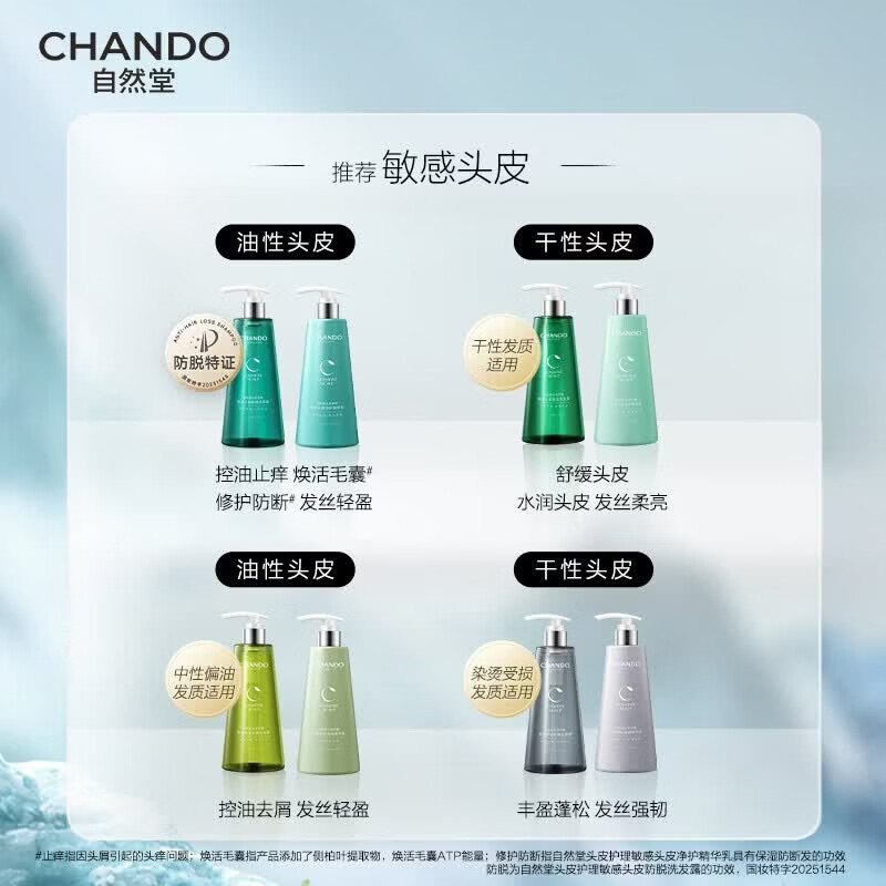 自然堂（CHANDO）洗发水[赵露思推荐]敏感头皮护理洗发套装控油止痒蓬松生日礼物 头皮防脱洗发水550ml+控油舒缓去屑洗发水550ml