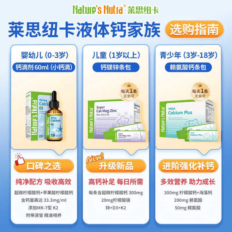 Nature's Nutra莱思纽卡婴幼儿童液体钙儿童钙柠檬酸苹果酸钙滴剂0-3岁 【金榜力推】宝宝补好钙 60ml*1瓶