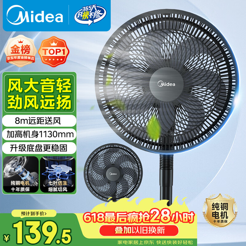 美的（Midea）【超级单品】七叶轻音立式电风扇家用柔风落地扇台式桌面小型风扇大风量节能摇头宿舍电扇 SAF30AB
