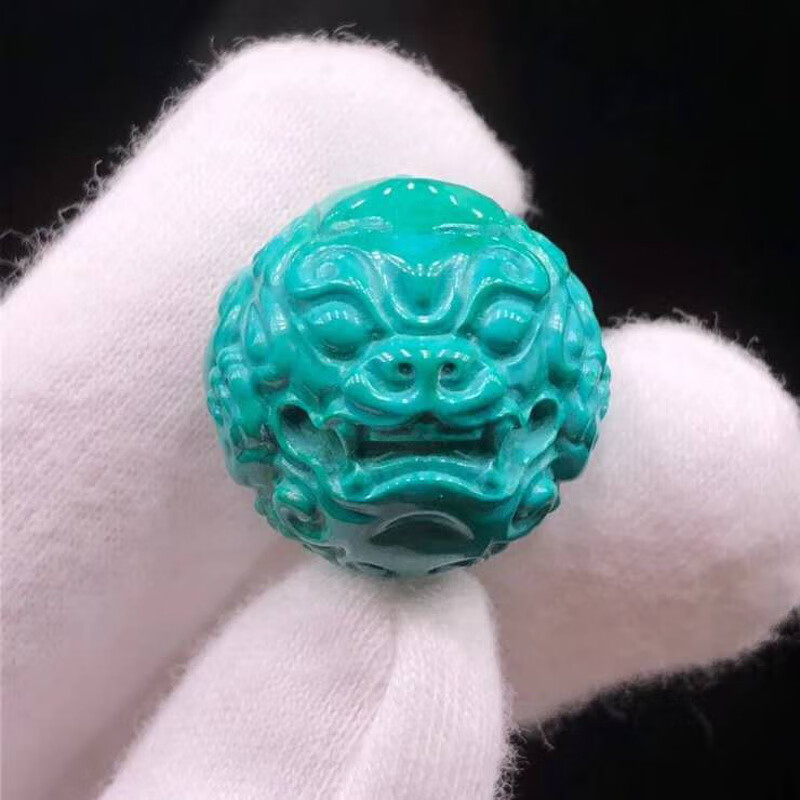 高瓷绿松石圆珠散珠 雕刻貔貅单珠 纯手工打磨伴生矿绿松 图片色