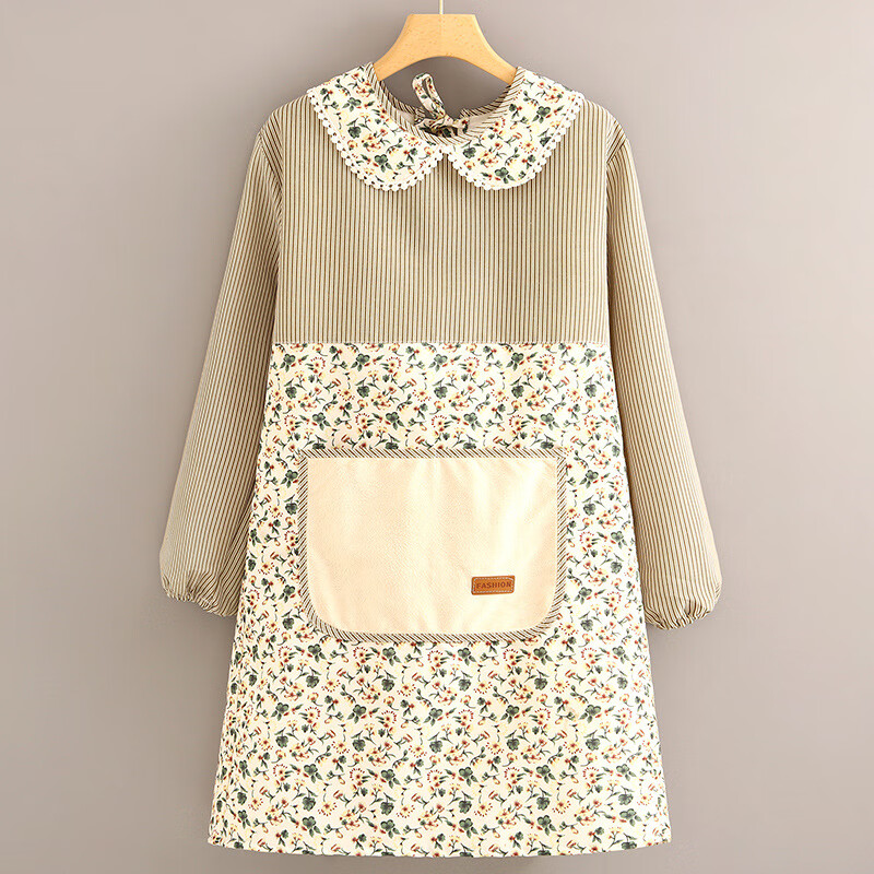 帆布围裙罩衣女透气长袖围裙厨房家用防污耐脏工作服大人做饭围的 长袖罩衣绿色(图左所示装) 1条