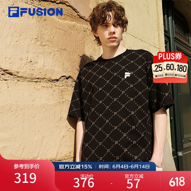 FILA FUSION斐乐潮牌T恤2026年夏季新款针织短袖衫上衣 正黑色-BK XL 180/100A/XL