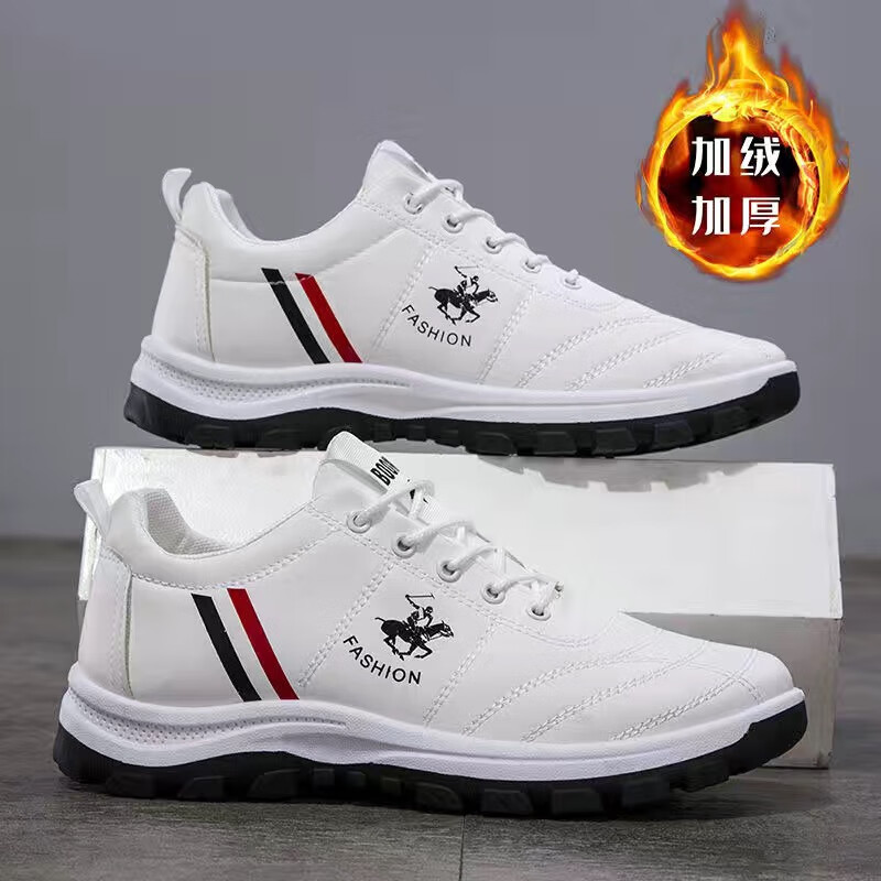 断码男鞋2022四季新款男士休闲减震皮面运动鞋跑步鞋 f-10白色加绒 42