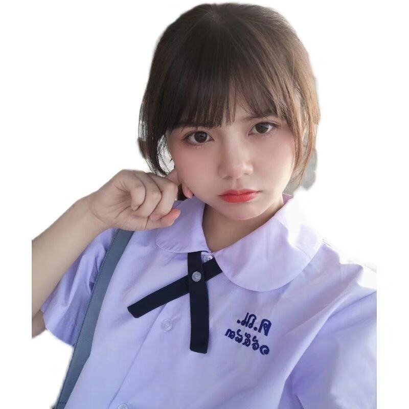 月袖(yuexiu)泰国校服淡紫色短袖衬衫女圆领jk制服学生初恋小水同款