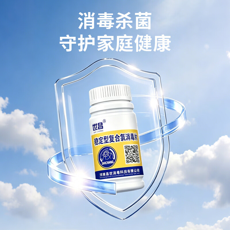 世昌卫生间消毒片马桶复合氯消毒泡腾片泳池水池鱼塘公共卫生间消毒片 一瓶100g【体验装】