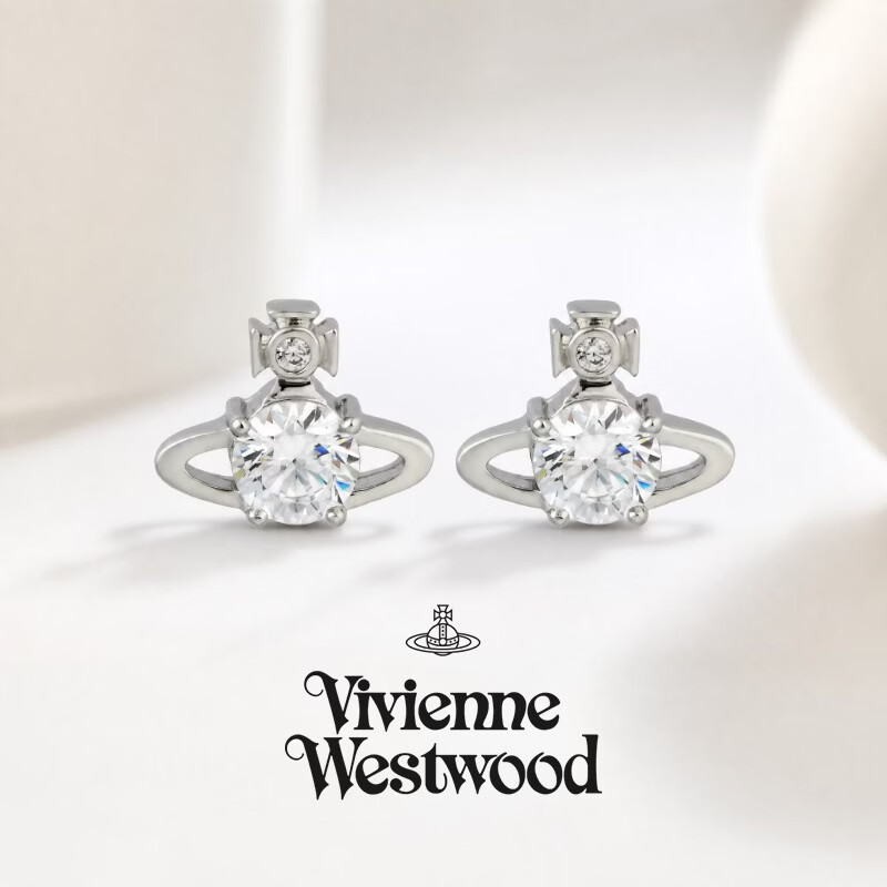 Vivienne Westwood西太后 Reina 简约时尚 水晶耳环 女款 银色 七夕送女友 礼物七夕