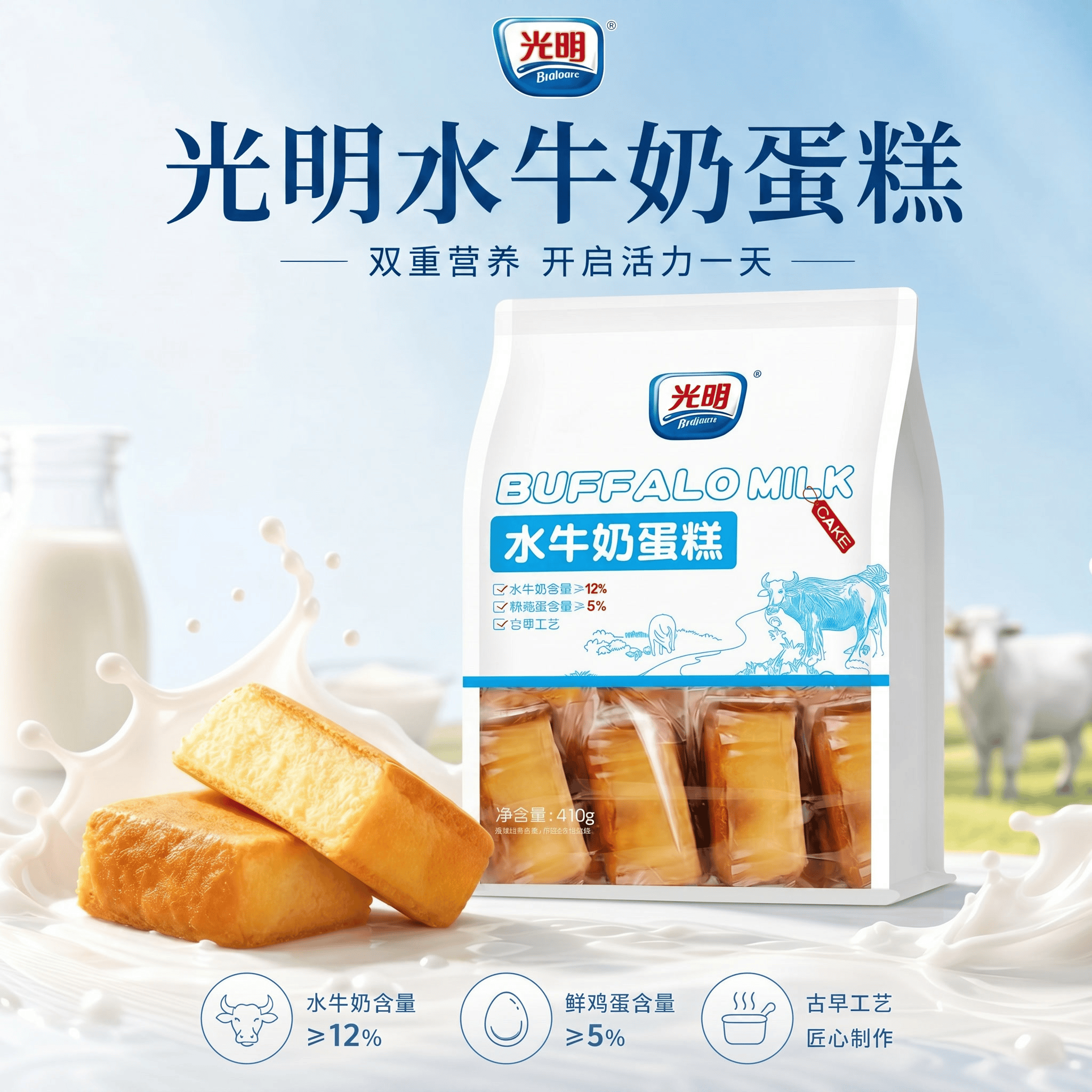 光明水牛奶蛋糕 410g/袋 早餐吐司面包办公室休闲零食下午茶