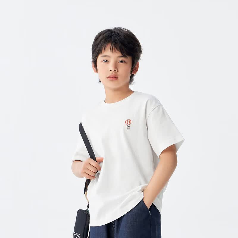 巴拉巴拉儿童短袖女童男童t恤夏装中大童甜美木耳边条纹上衣 米白色10302-208224117216 160