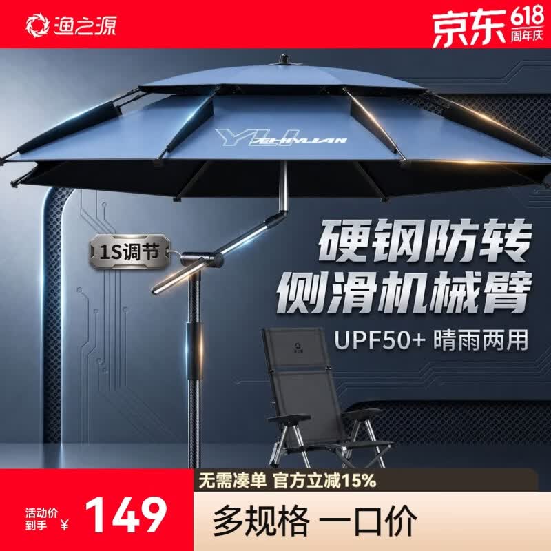 渔之源钓伞2026新款雨伞遮阳伞钓鱼伞庭院伞户外拐杖伞折叠便携钓鱼用具 2.4米 【一键按压拐杖伞】挪威蓝-26新升级双侧滑机械臂