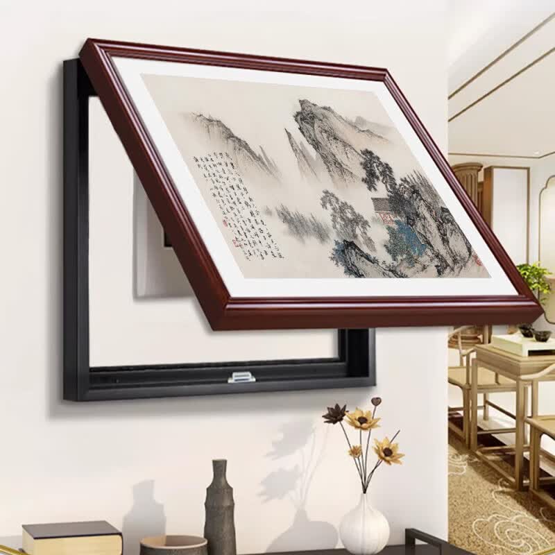 画解新中式实木电表箱装饰画免打孔电闸遮挡盒中式壁画餐厅配电箱挂画 高风亮节 横100cmX竖60cm用于90cmX50cm表箱 红褐色【实木画框】瓷砖墙面请备注 上掀盖款