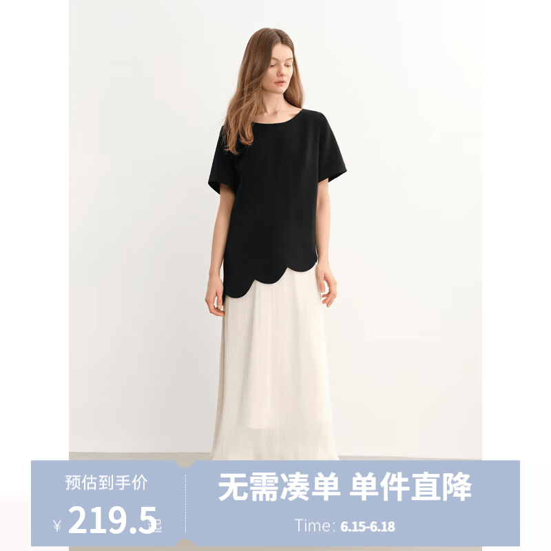 独束（DUSHU）大码女装撞色拼接假两件连衣裙2025夏季新品设计感减龄气质裙 赫本黑（短袖） M （尺码：1）